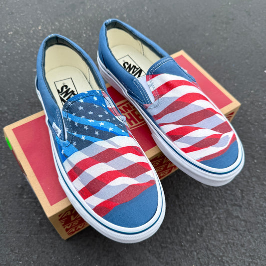 usa American flag vans slip on shoes