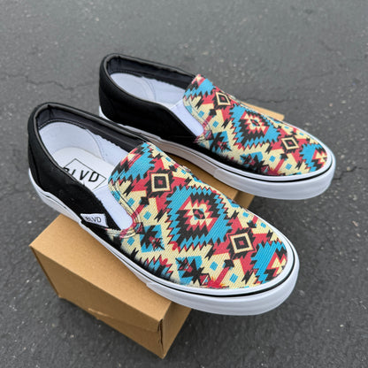 Turquoise Native American Inspired Tribal Pattern Shoes Southwest BLVD Slip On Shoes for Men and Women