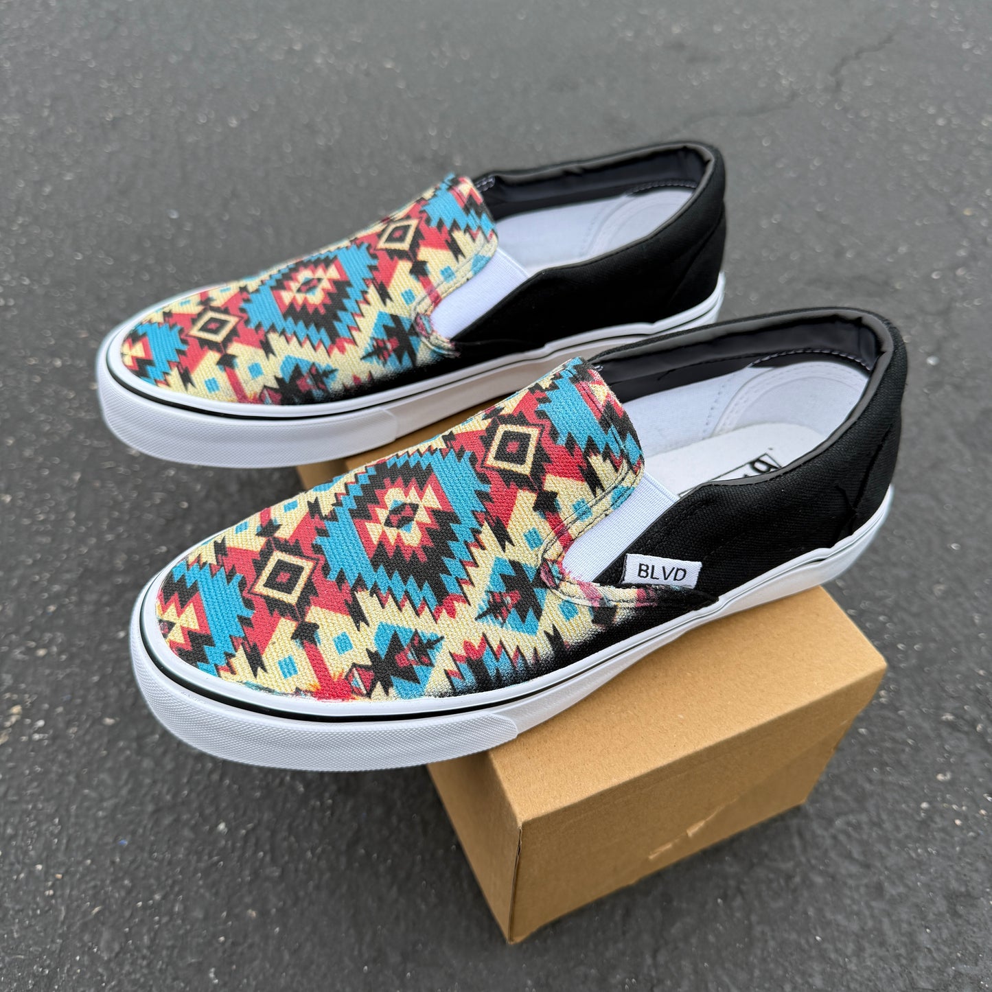 Turquoise Native American Inspired Tribal Pattern Shoes Southwest BLVD Slip On Shoes for Men and Women