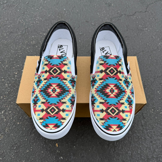 Turquoise Native American Inspired Tribal Pattern Shoes Southwest BLVD Slip On Shoes for Men and Women