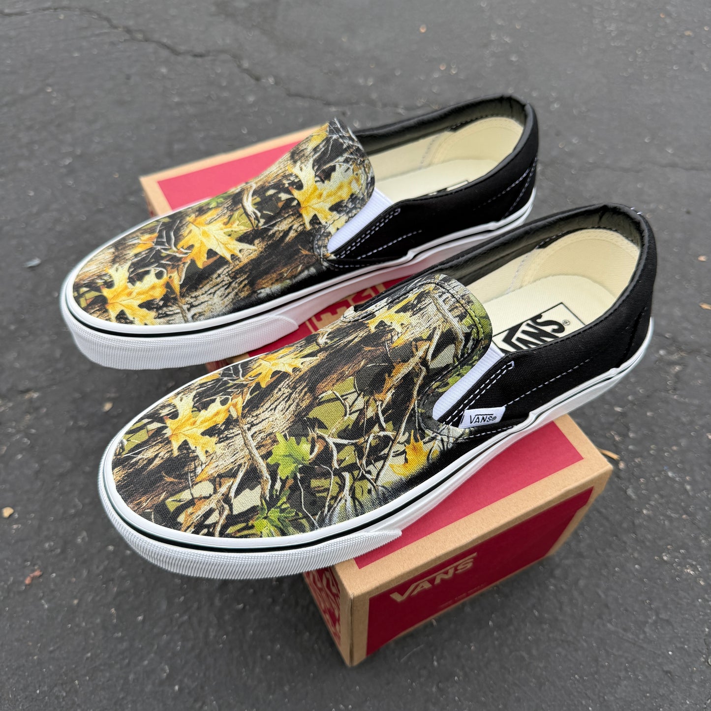 realtree camo Vans slip on shoes customized 