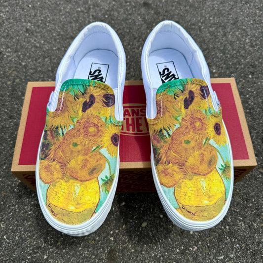 Van Gogh sunflowers custom vans shoes slip on sneakers for men and women