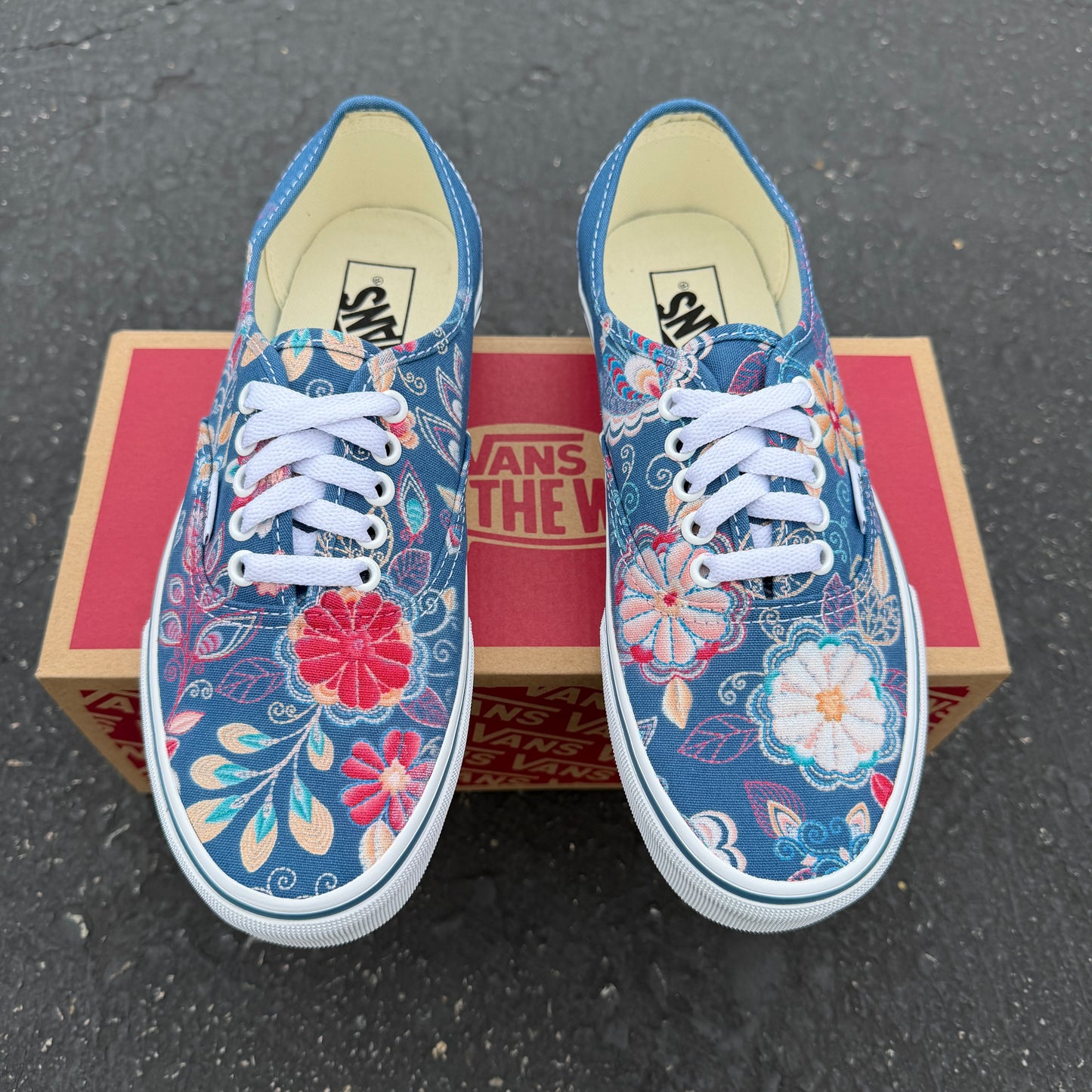Embroidery Inspired Navy Vans Authentic Shoes - Custom Vans Shoes for Men and Women
