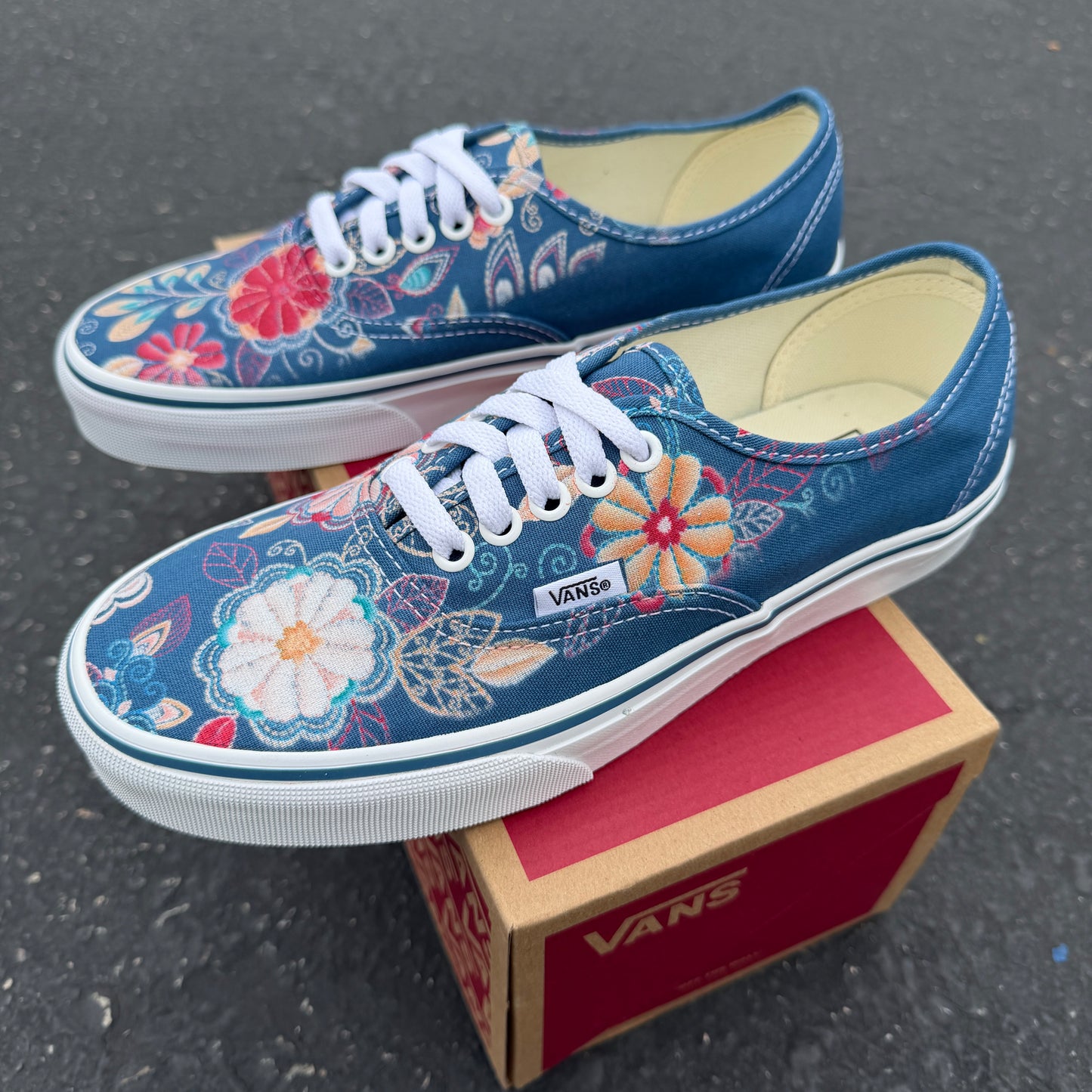 Embroidery Inspired Navy Vans Authentic Shoes - Custom Vans Shoes for Men and Women