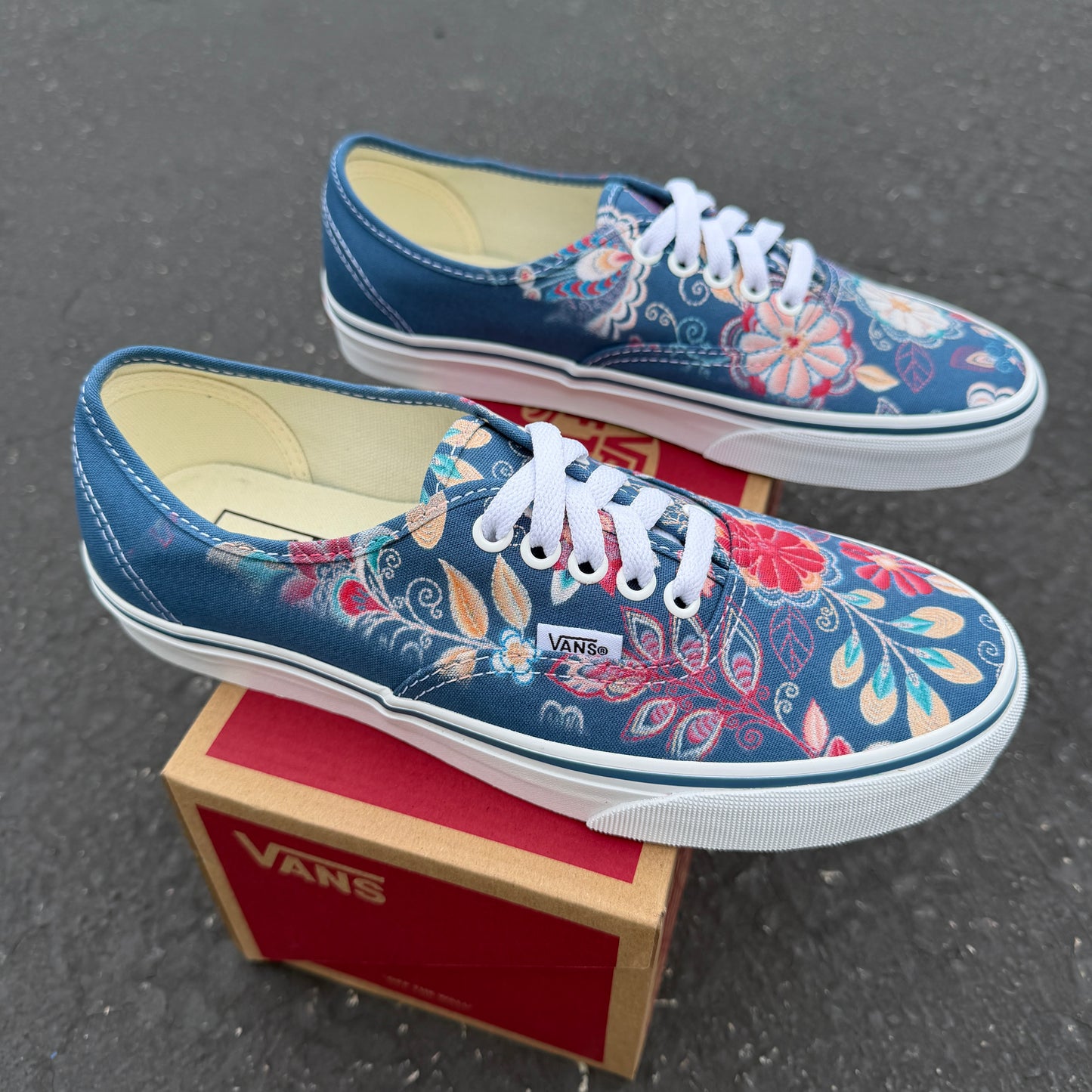 Embroidery Inspired Navy Vans Authentic Shoes - Custom Vans Shoes for Men and Women