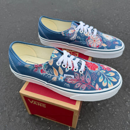 Embroidery Inspired Navy Vans Authentic Shoes - Custom Vans Shoes for Men and Women