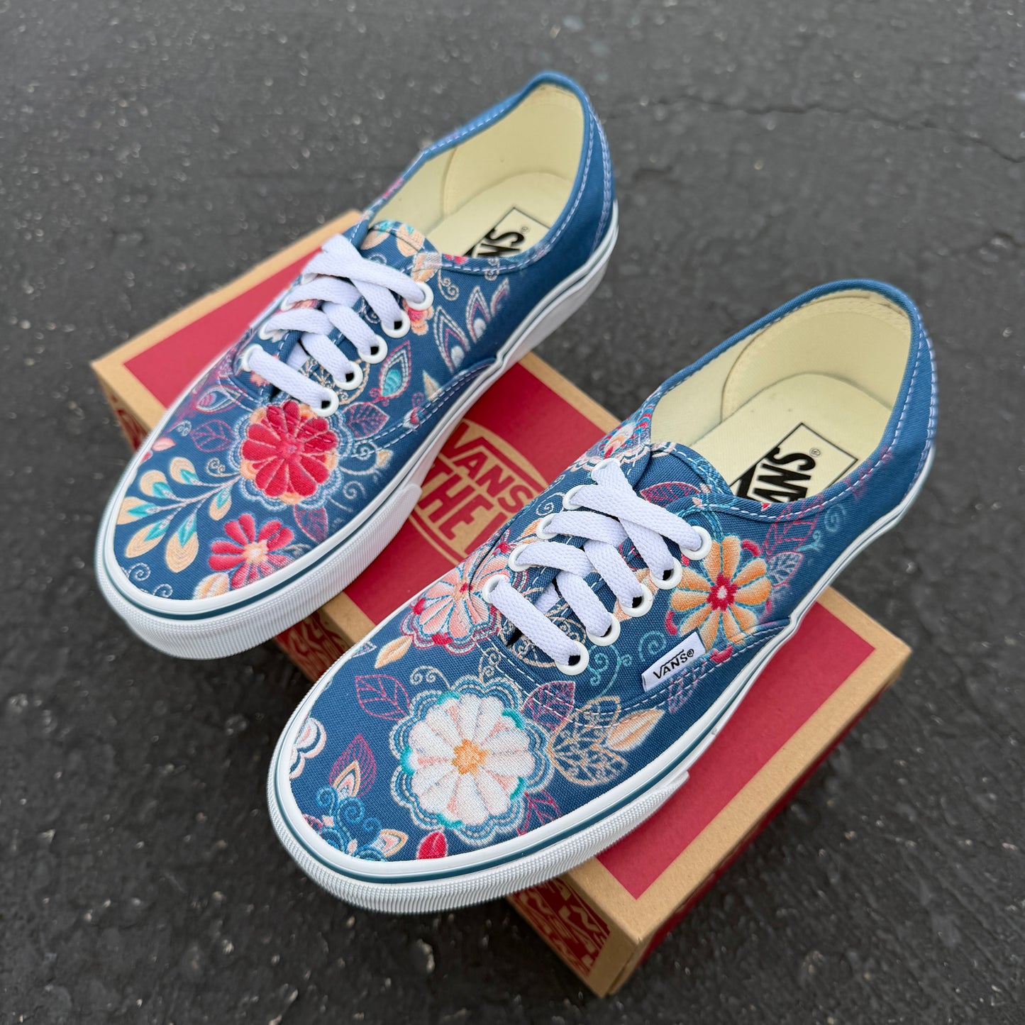Embroidery Inspired Navy Vans Authentic Shoes - Custom Vans Shoes for Men and Women