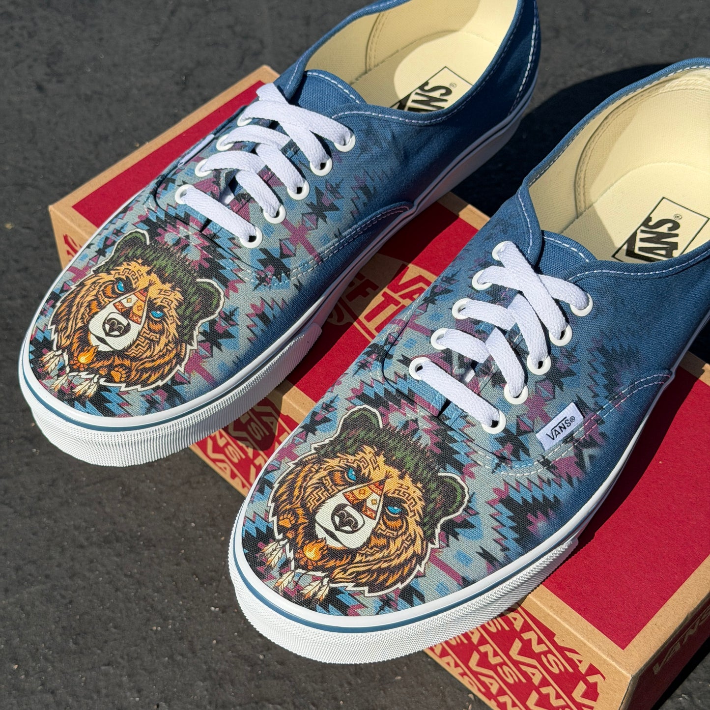 Grizzly Bear Face Navy Vans Authentic Shoes