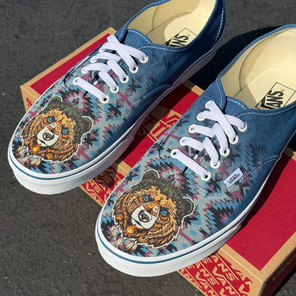 Grizzly Bear Face Navy Vans Authentic Shoes