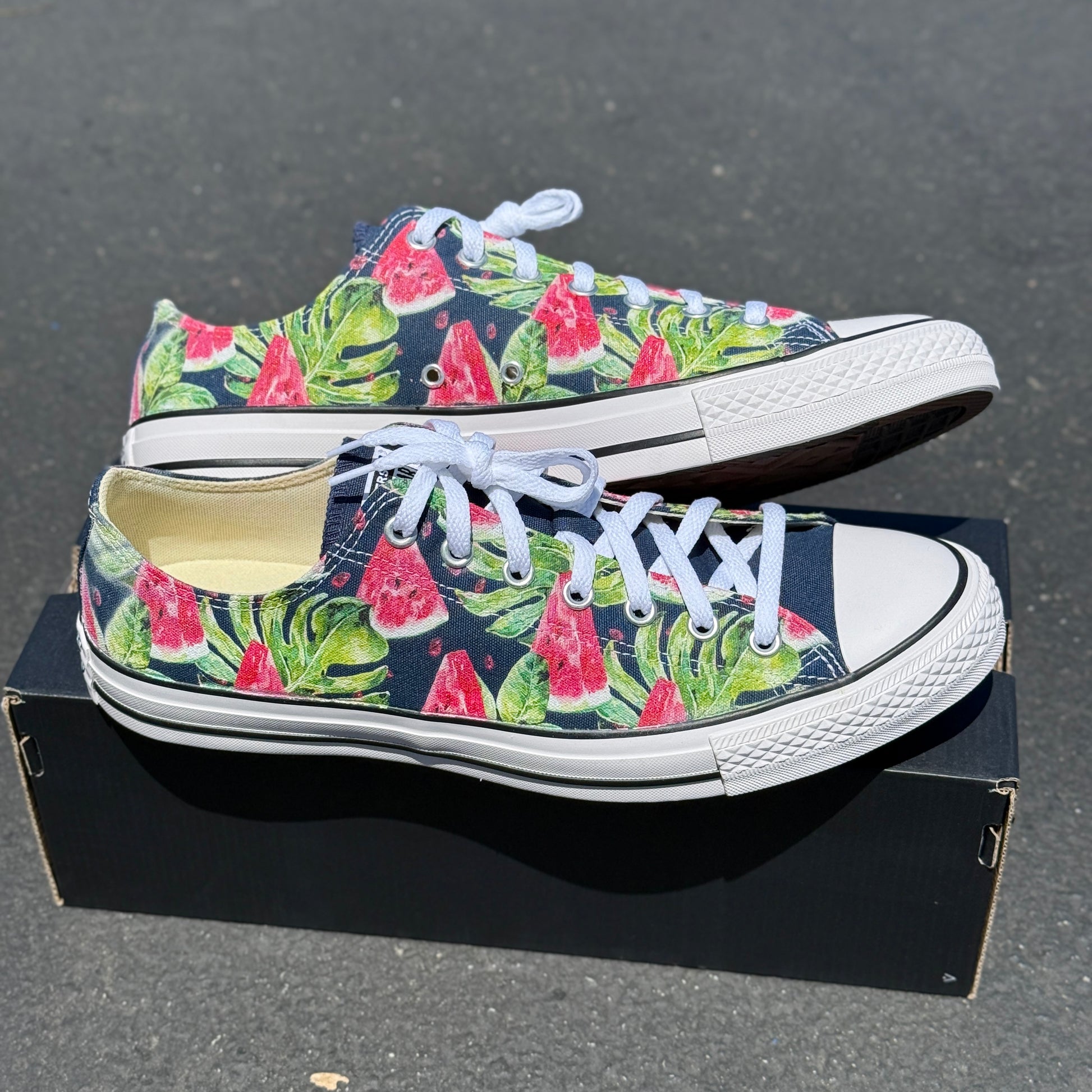 Watermelon Pattern on Navy Low Top Converse Shoes Men's and