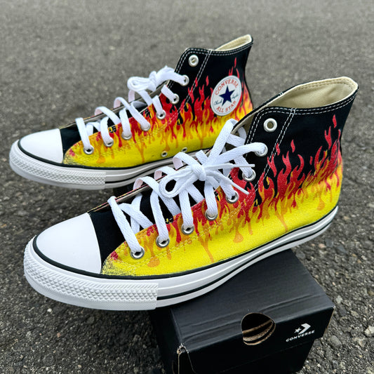 custom flames converse high top shoes