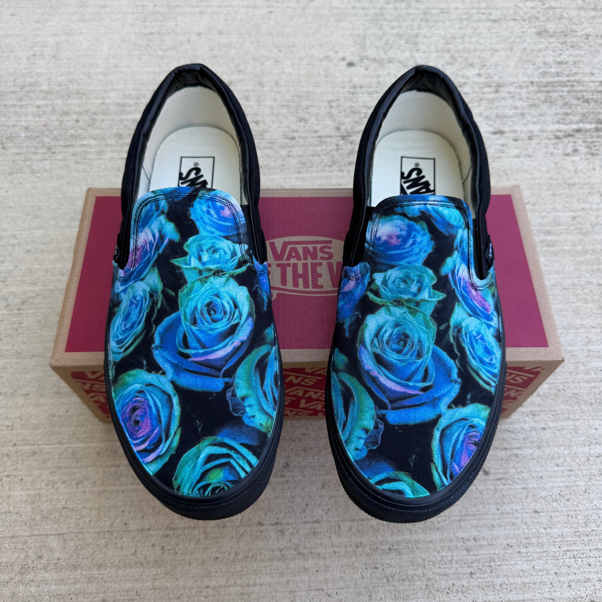 emerald teal rose slip on vans shoes