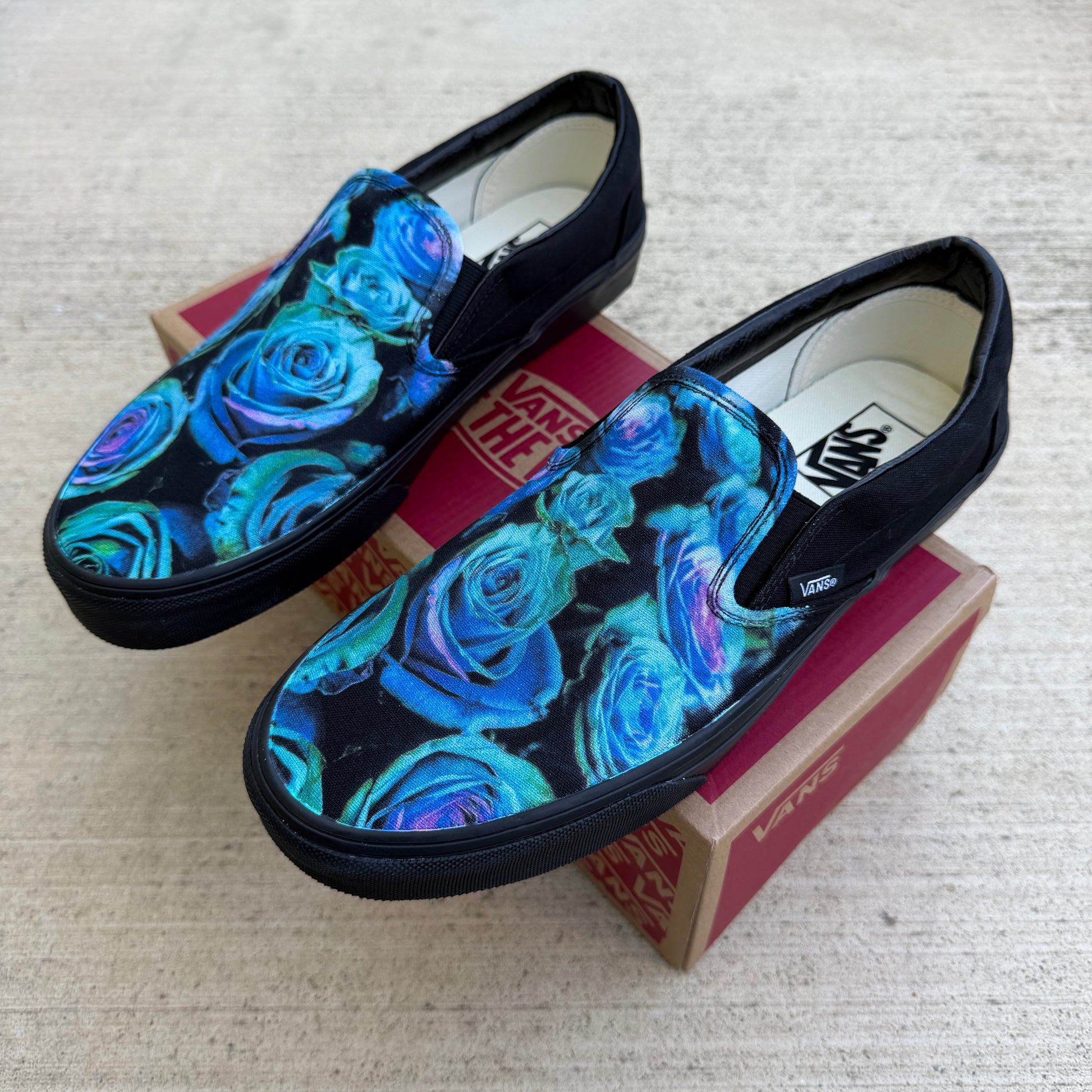 emerald teal rose slip on vans shoes