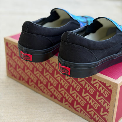 Emerald Teal and Purple Rose Floral Bouquet on Custom Slip On Vans Shoes for Women and Men