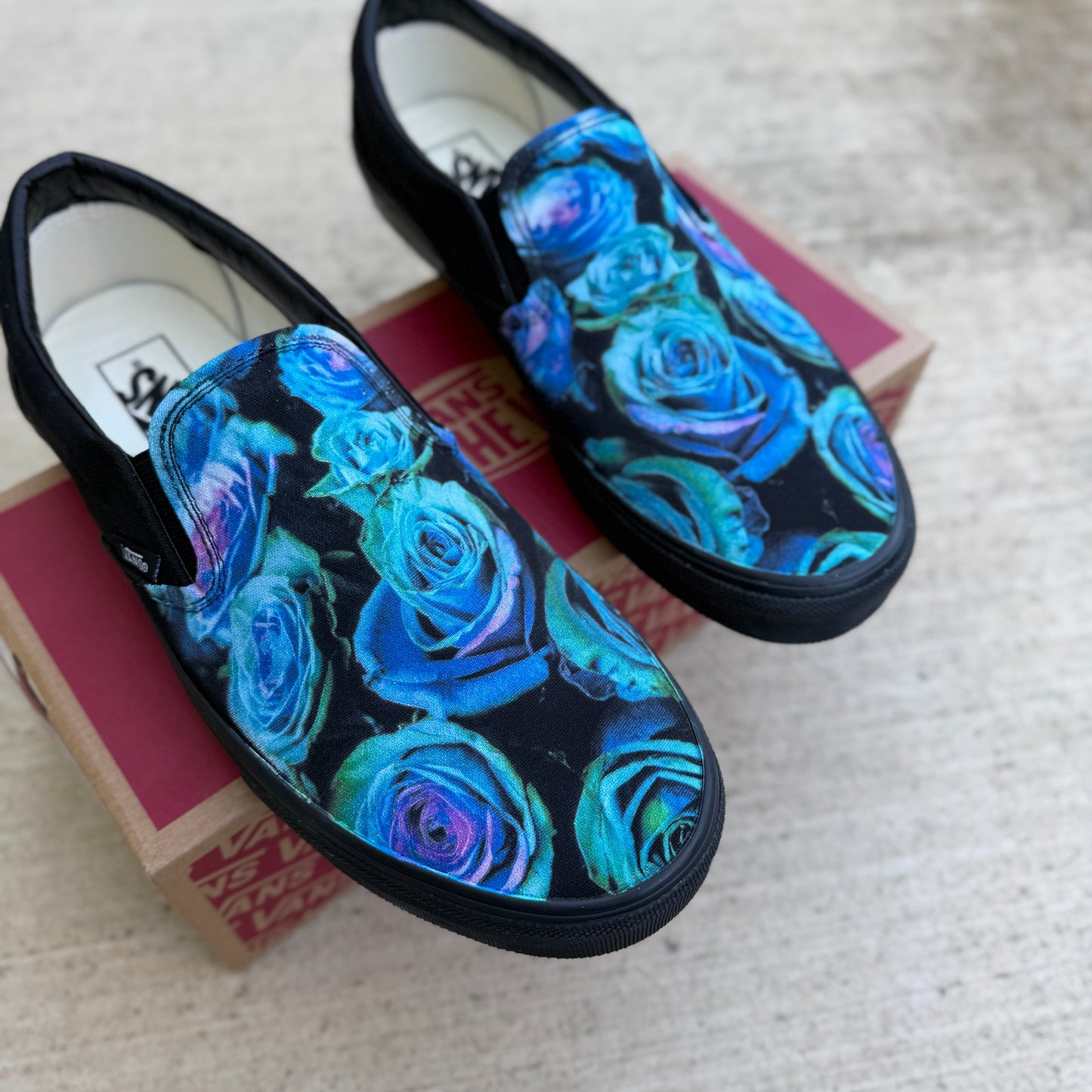 emerald teal rose slip on vans shoes