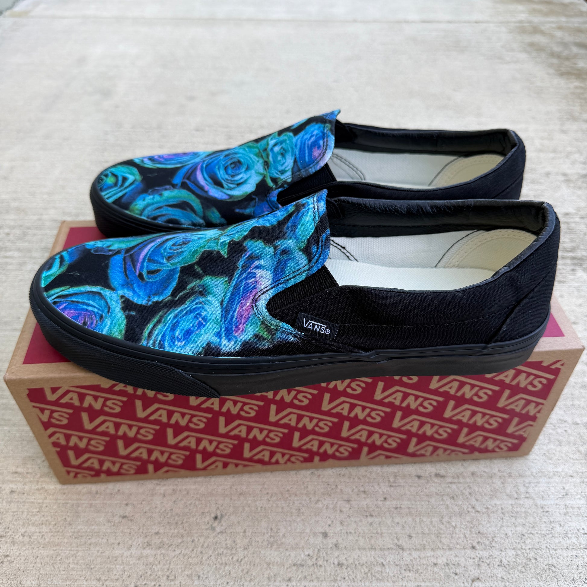 emerald teal rose slip on vans shoes