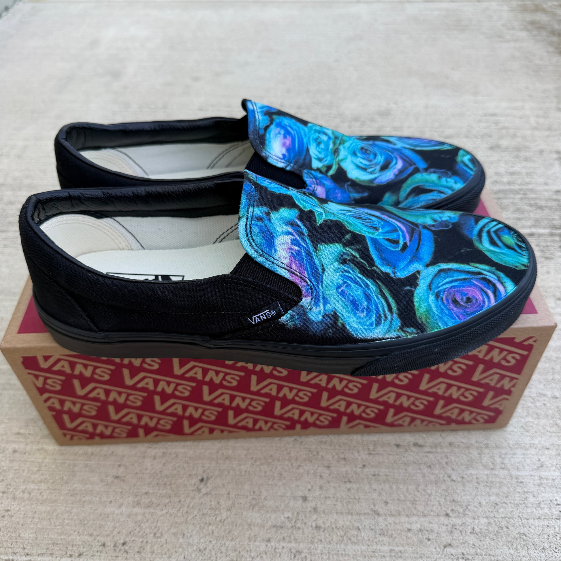 emerald teal rose slip on vans shoes