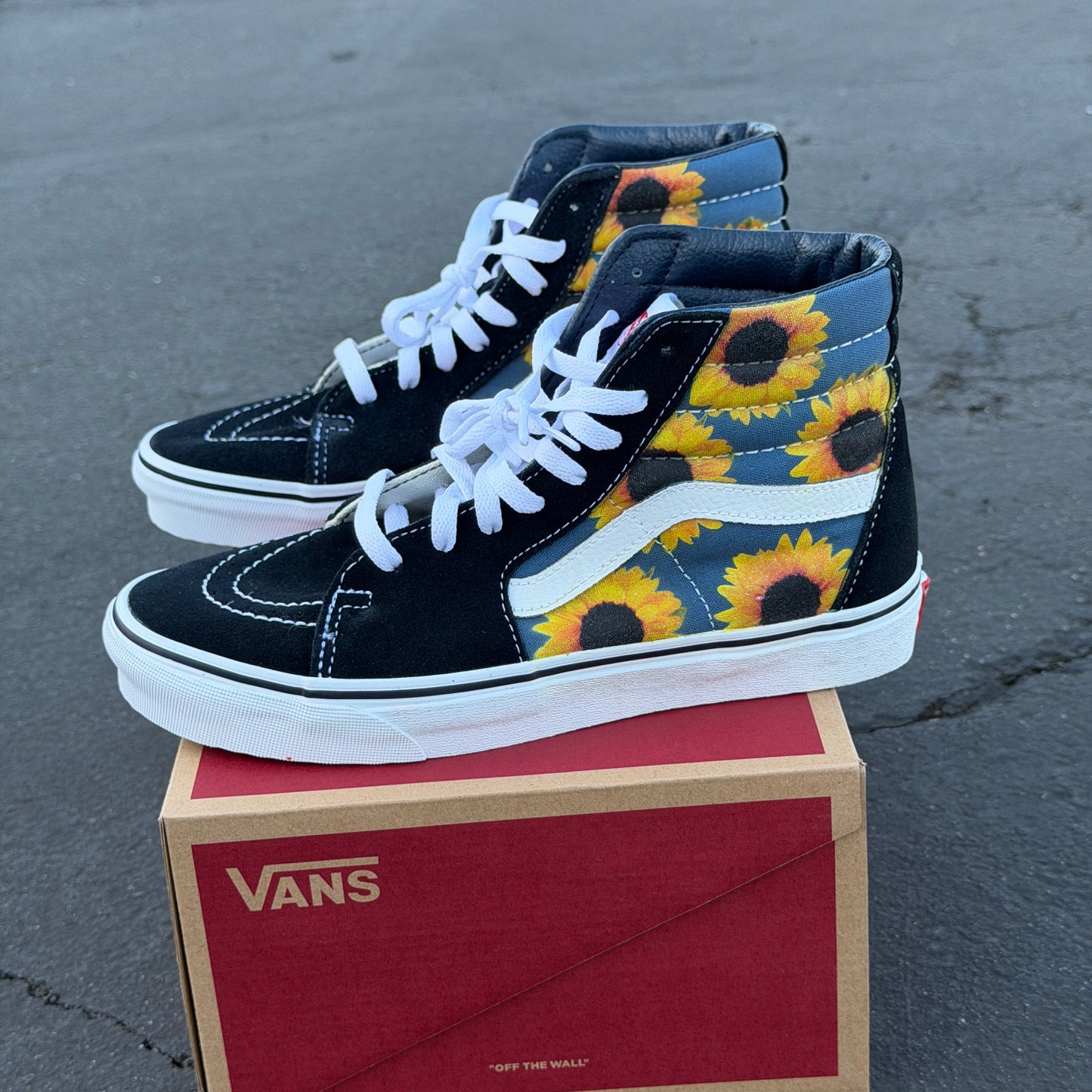 Sunflowers on Navy Vans Sk8-Hi Shoes