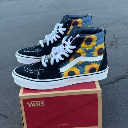 Sunflowers on Navy Vans Sk8-Hi Shoes