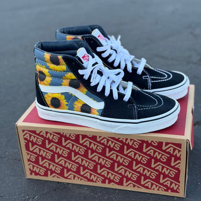 Sunflowers on Navy Vans Sk8-Hi Shoes