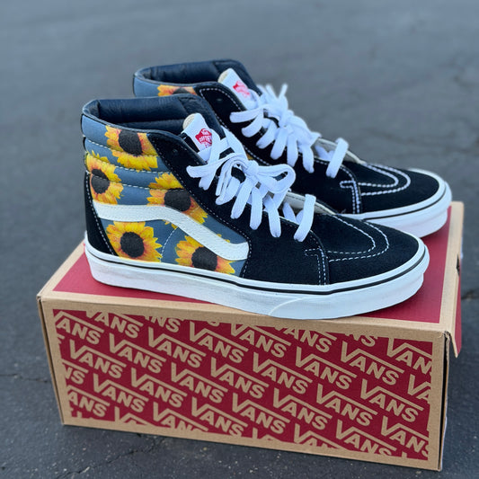 Sunflowers on Navy Vans Sk8-Hi Shoes