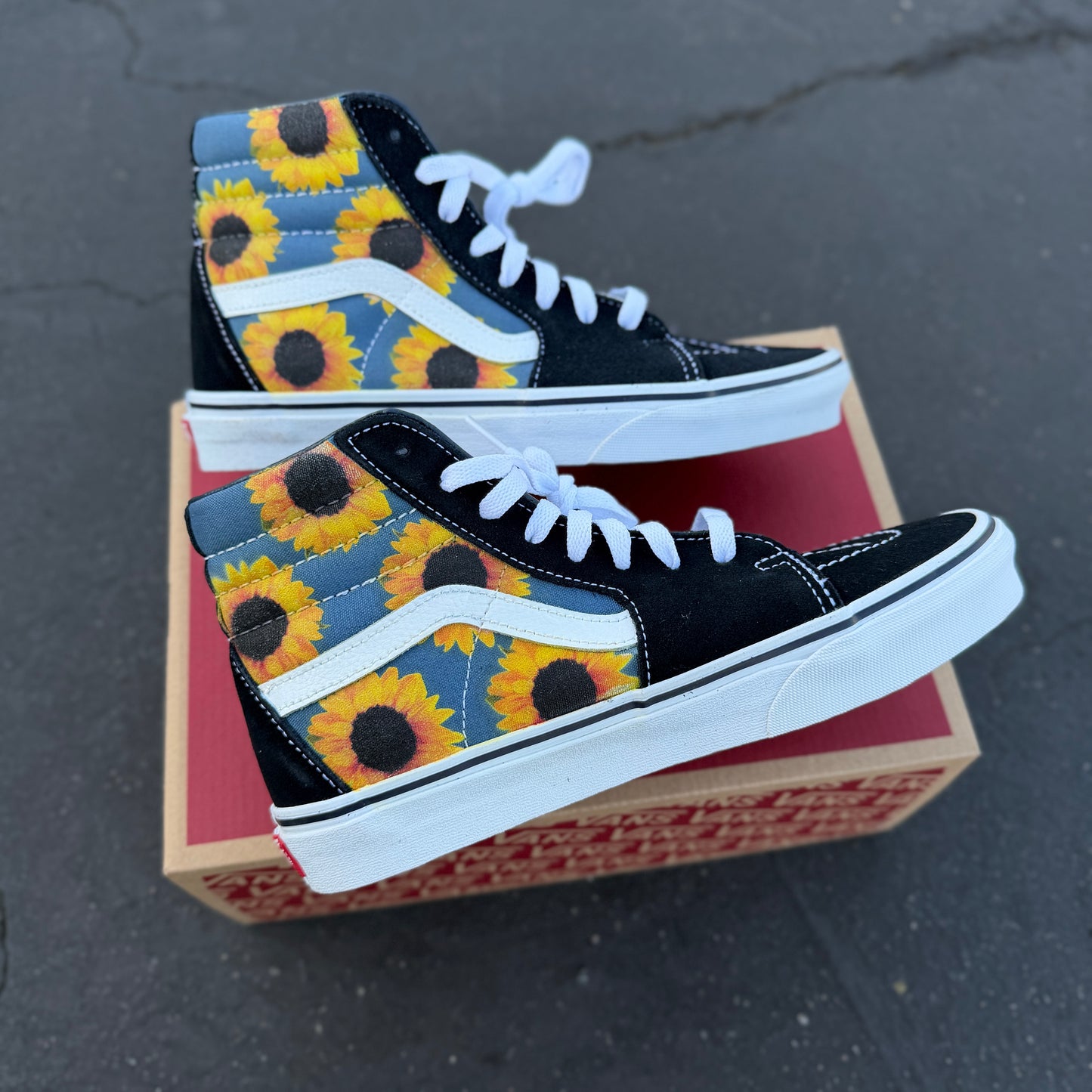 Sunflowers on Navy Vans Sk8-Hi Shoes