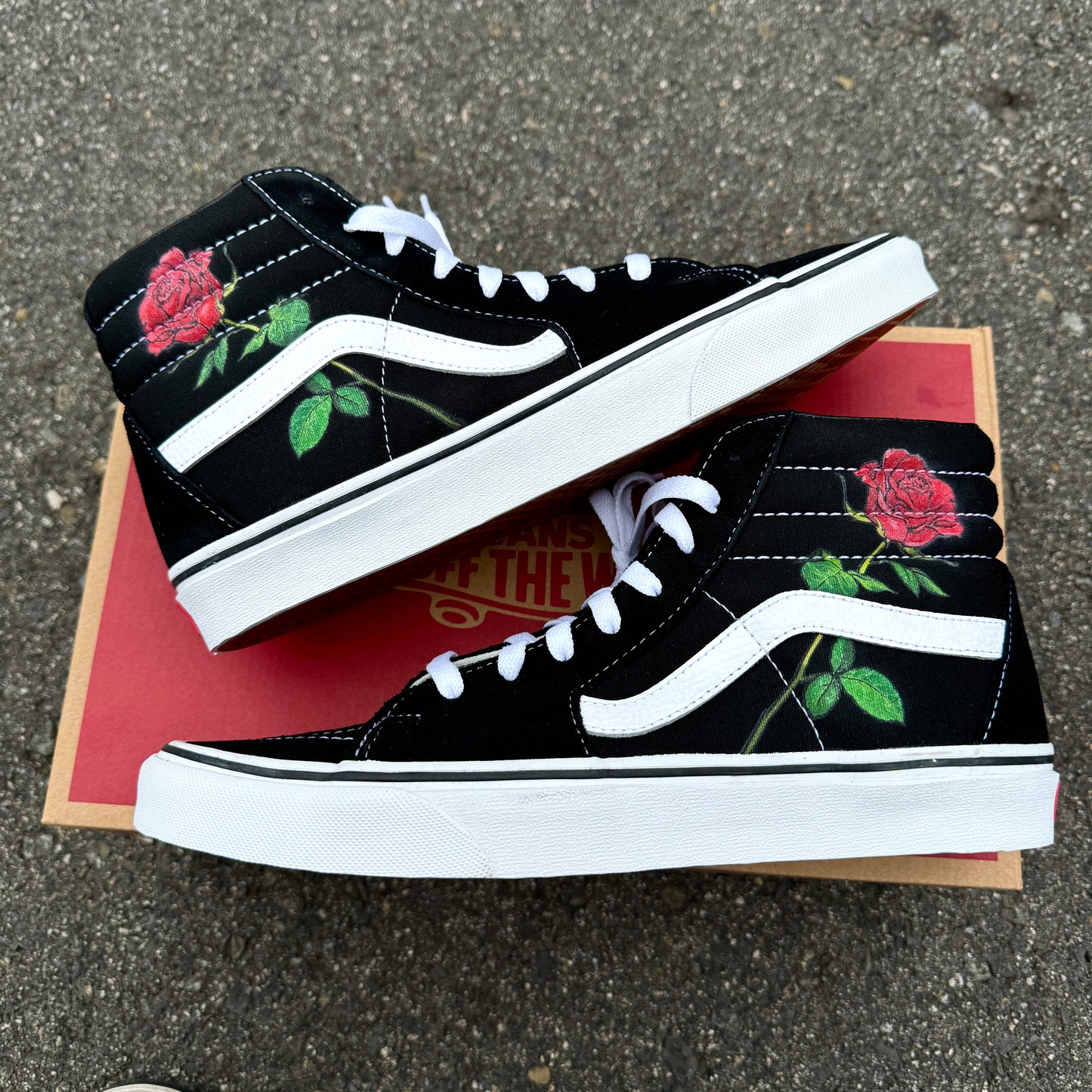 Rose Design Black Sk8-Hi Vans – BlvdCustom - Main Image