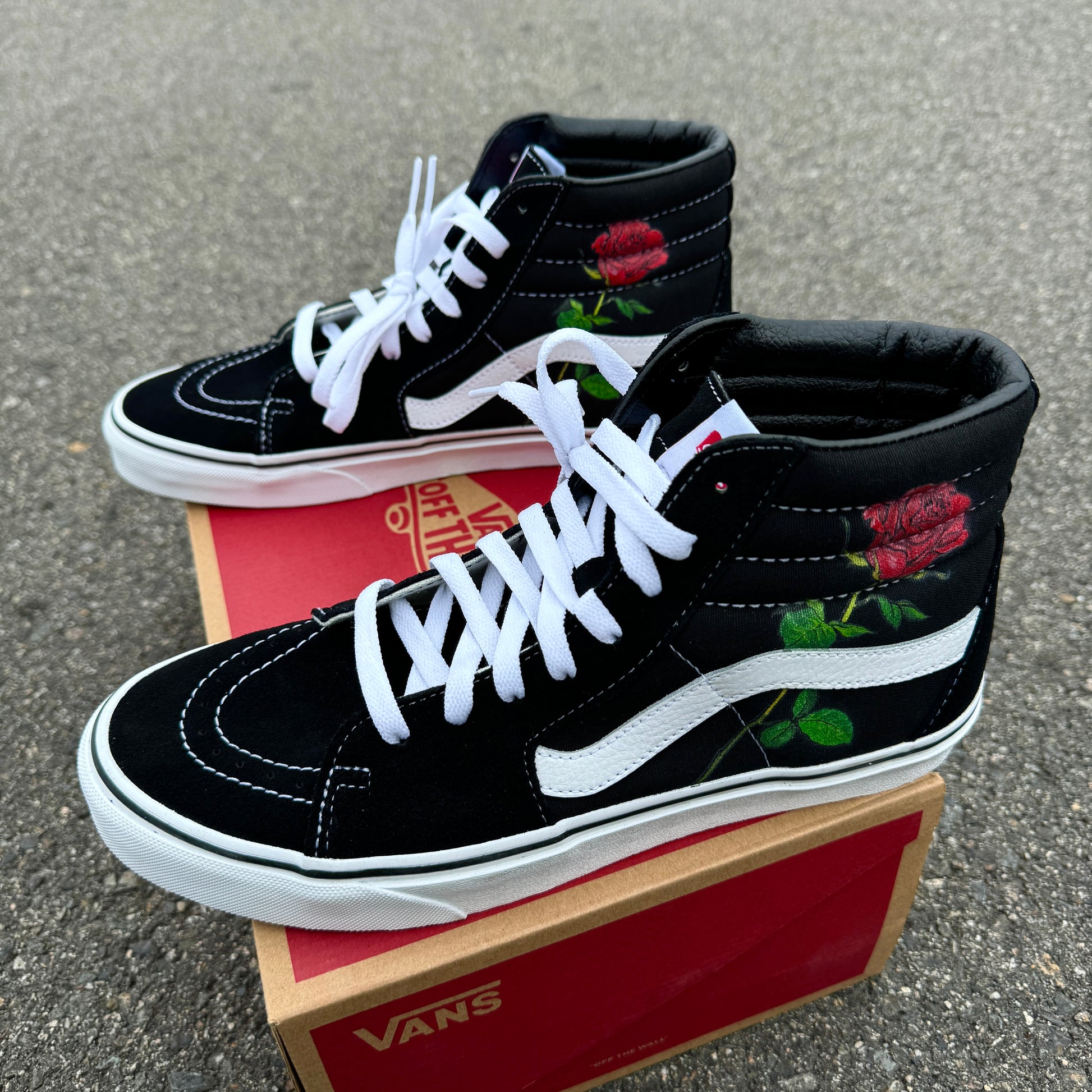 Custom Vans Old Skool Vans Vans Black And White Roses Rose Design