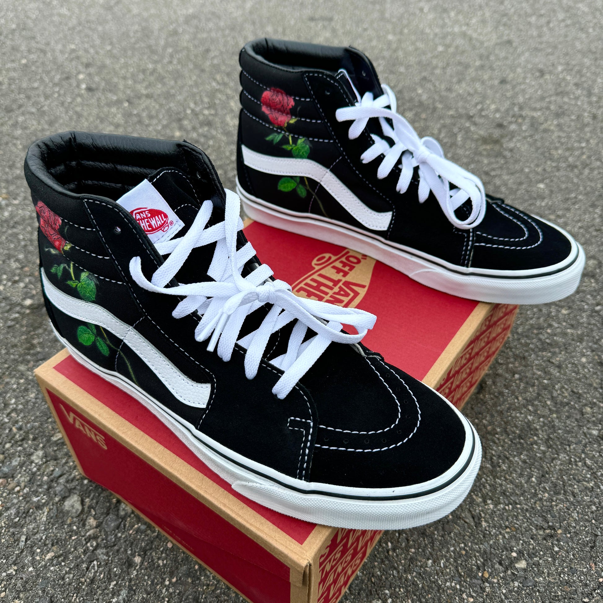 Rose Design Black Sk8-Hi Vans – BlvdCustom