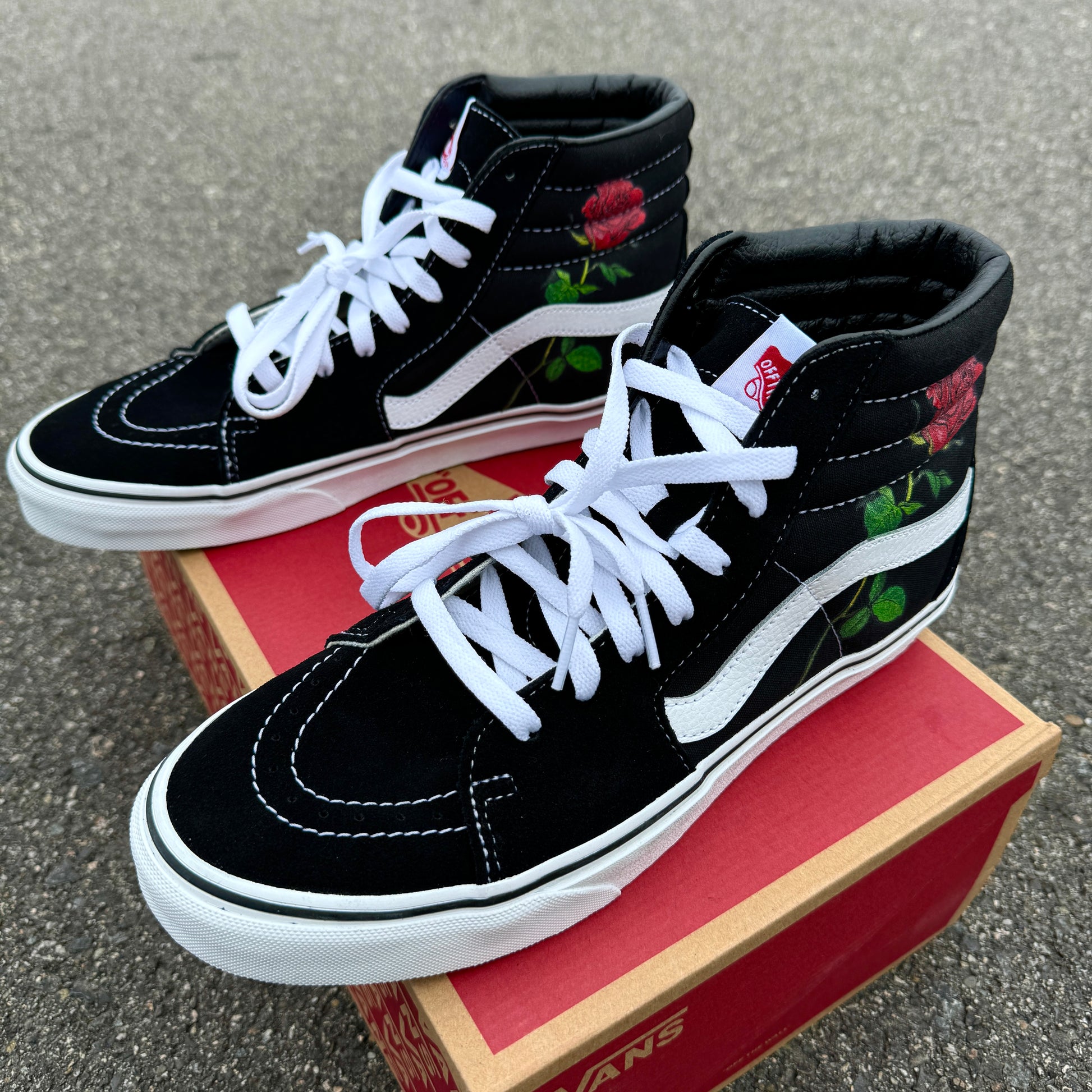 Rose Design Black Sk8-Hi Vans – BlvdCustom
