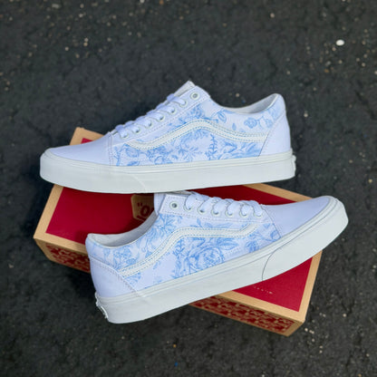 Toile de Jouy Floral Vans Old Skool Shoes custom wedding shoes