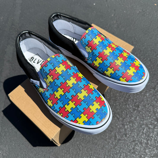 autism awareness Down syndrome puzzle piece pattern shoes