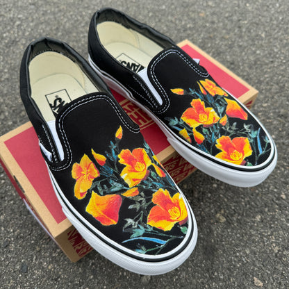 black slip on vans California poppy state flower