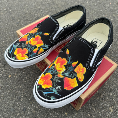 black slip on vans California poppy state flower