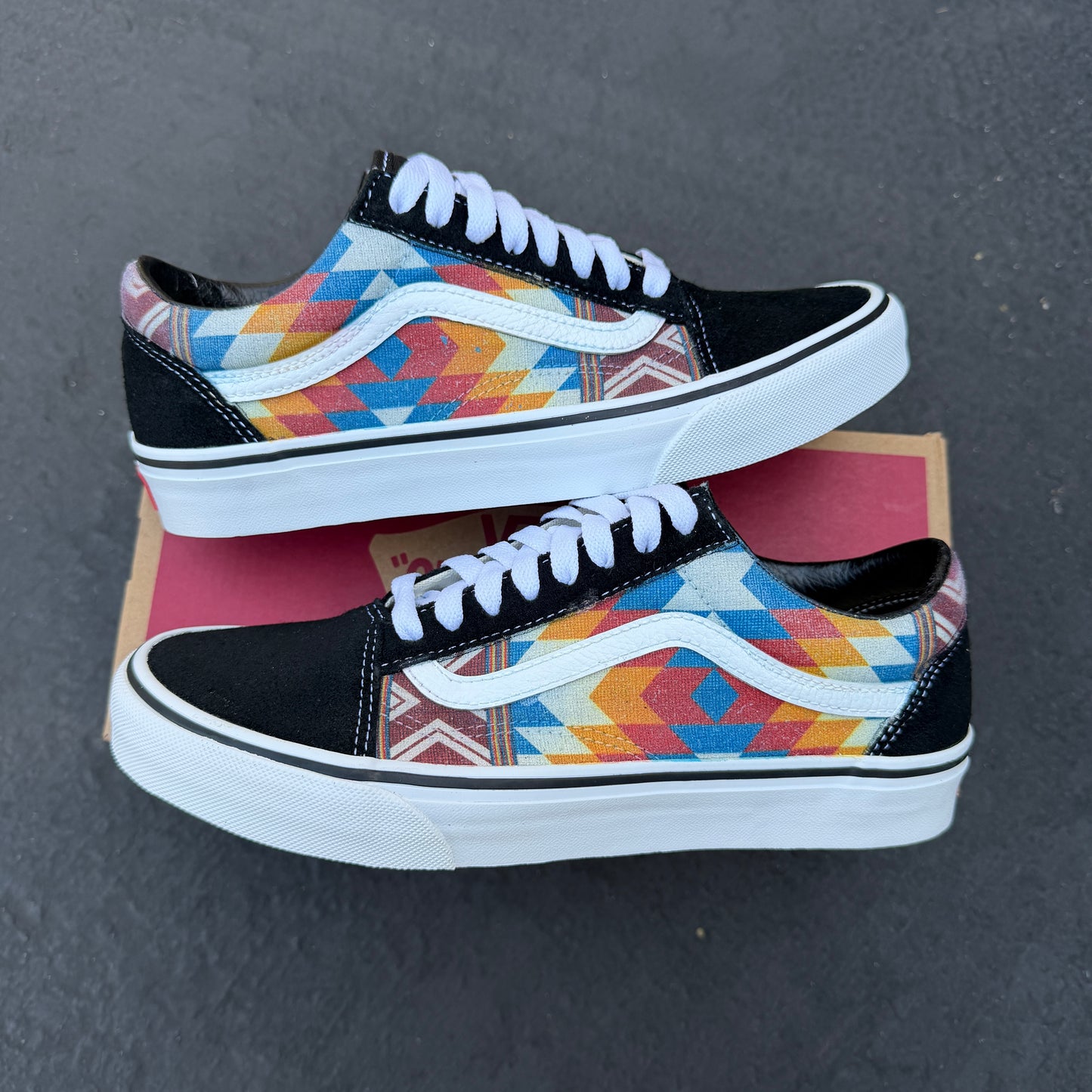Orange and Blue Native American Inspired Tribal Pattern on Vans Old Skool Shoes Southwest Pattern Customized Sneakers