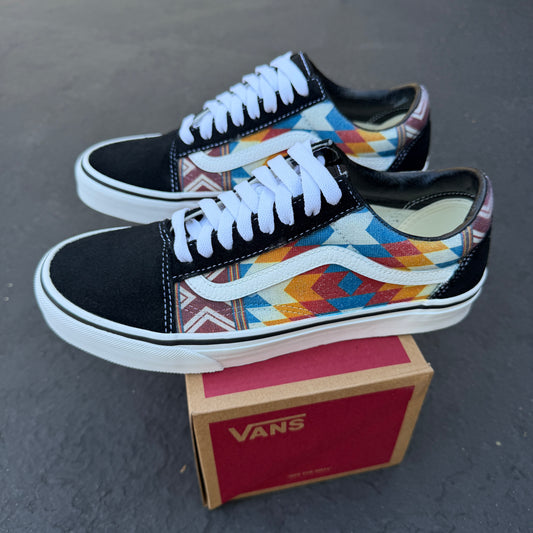 Orange and Blue Native American Inspired Tribal Pattern on Vans Old Skool Shoes Southwest Pattern Customized Sneakers