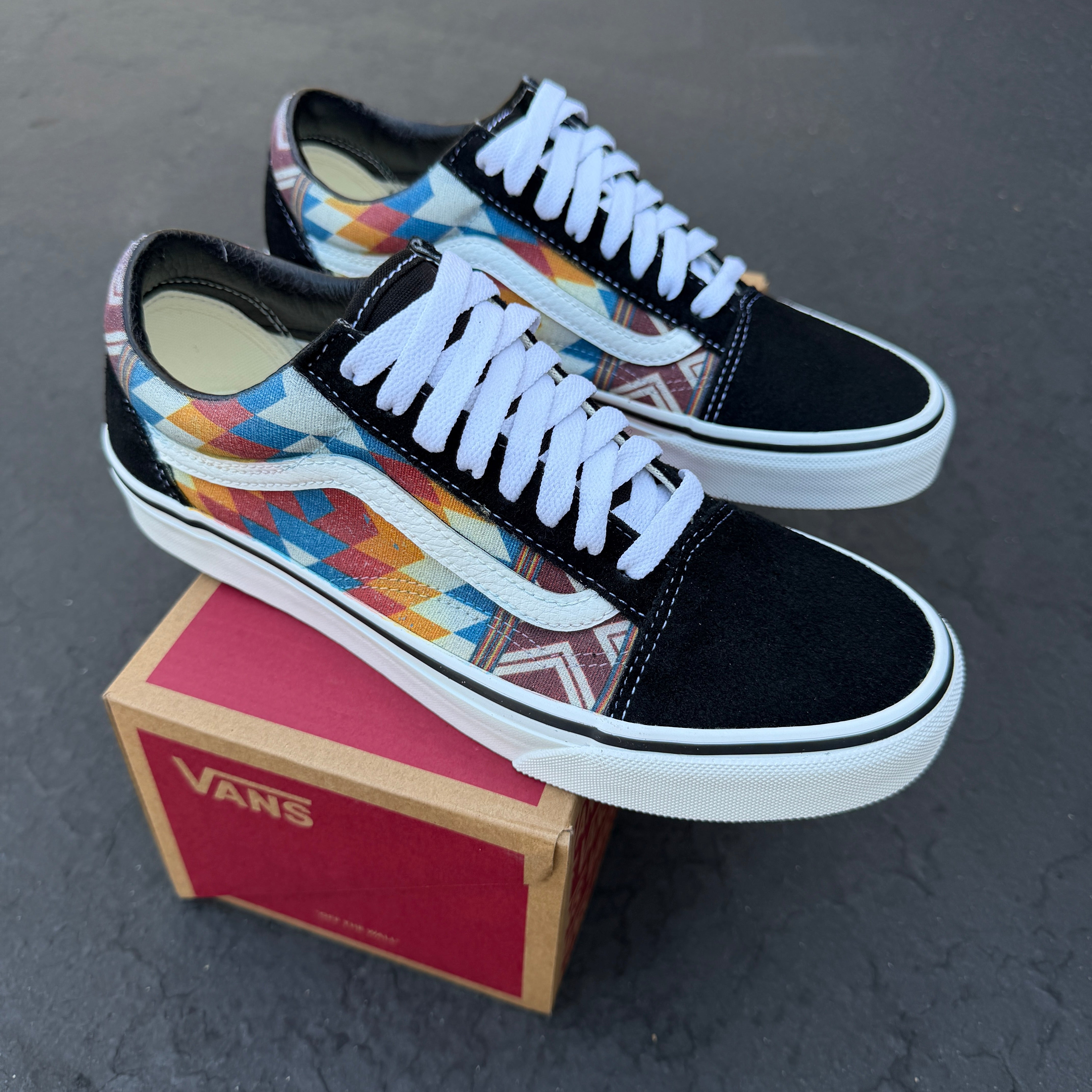 Orange and Blue Native American Inspired Tribal Pattern on Vans