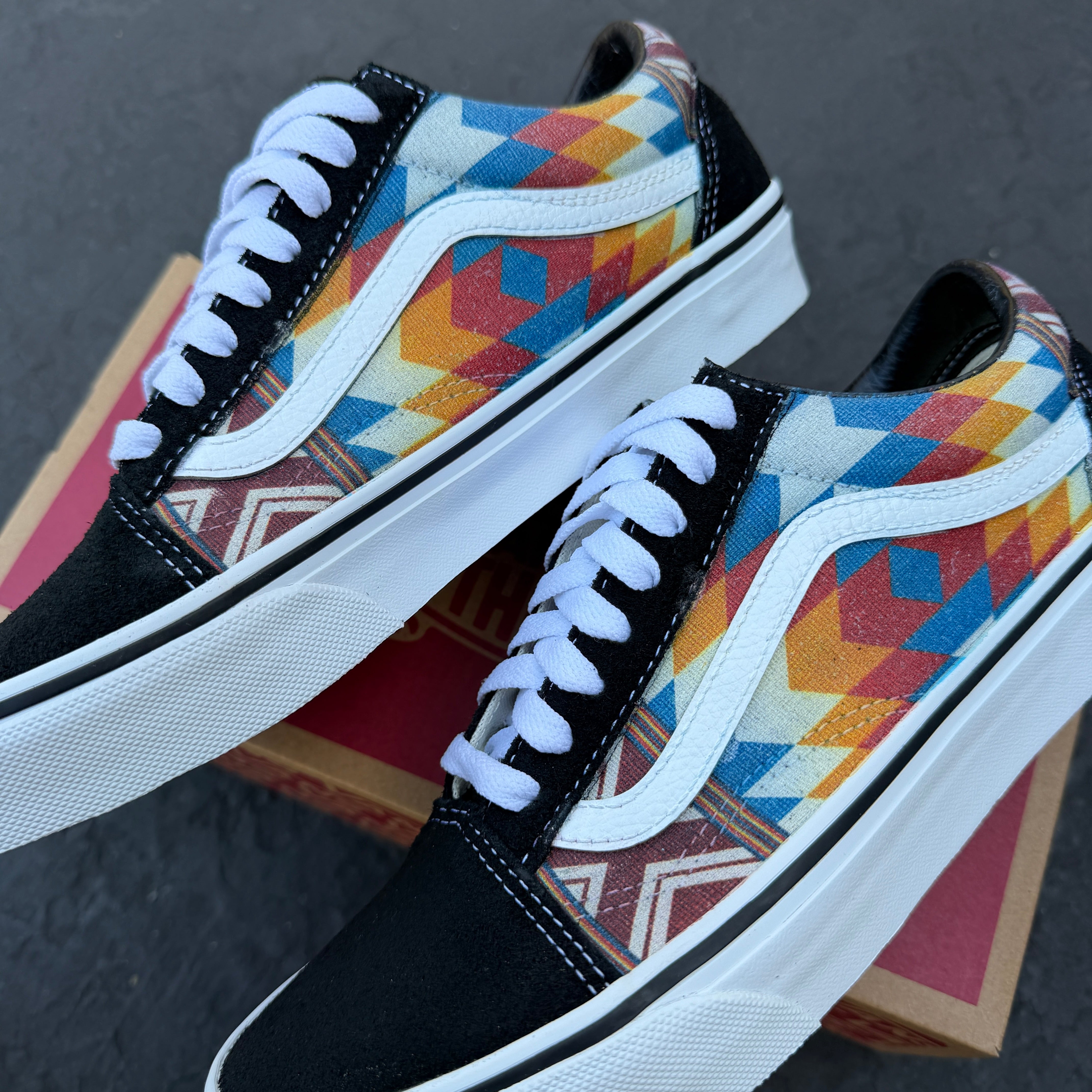Orange and Blue Native American Inspired Tribal Pattern on Vans