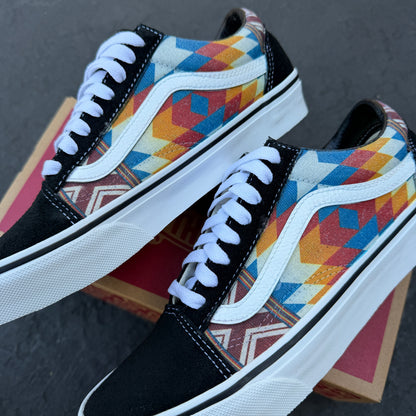 Orange and Blue Native American Inspired Tribal Pattern on Vans Old Skool Shoes Southwest Pattern Customized Sneakers