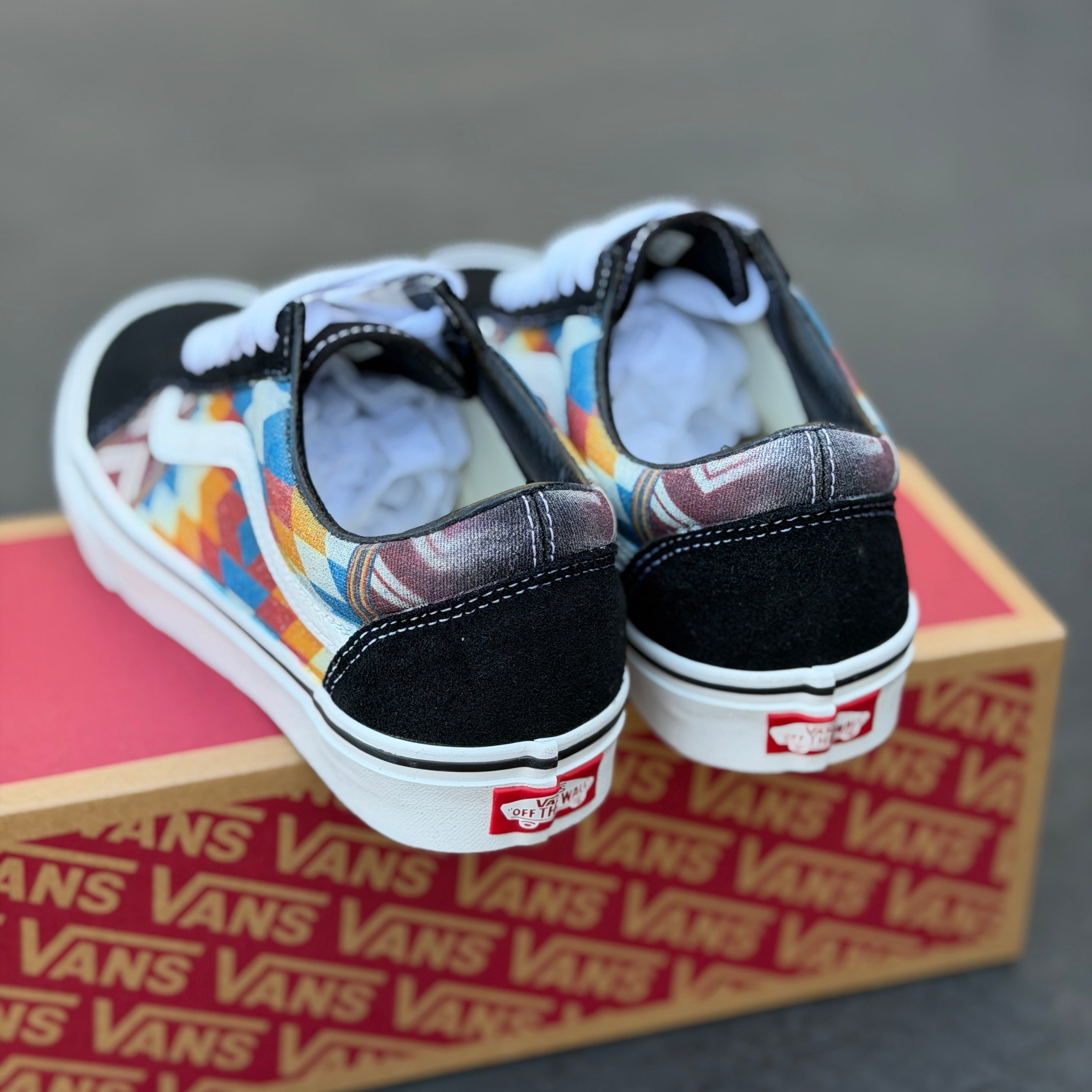 Orange and Blue Native American Inspired Tribal Pattern on Vans