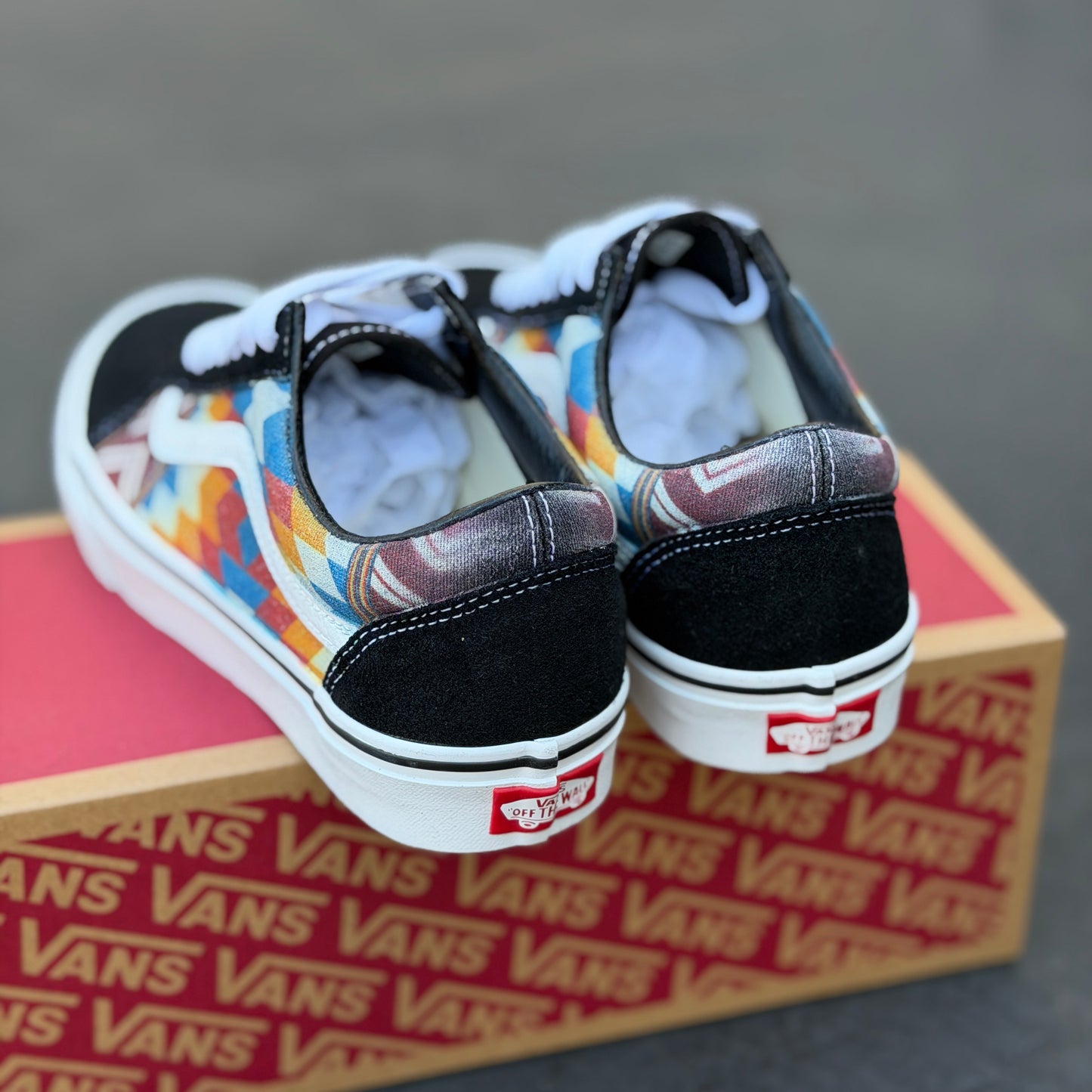 Orange and Blue Native American Inspired Tribal Pattern on Vans Old Skool Shoes Southwest Pattern Customized Sneakers