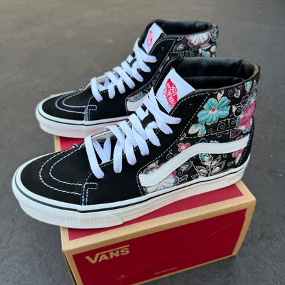 Embroidery Inspired Black Vans Sk8 Hi Top Shoes - Custom Vans Shoes for Women and Men