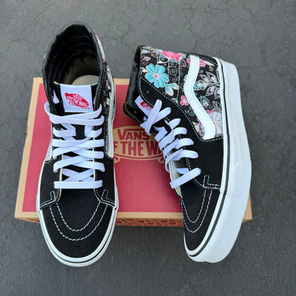 Embroidery Inspired Black Vans Sk8 Hi Top Shoes - Custom Vans Shoes for Women and Men