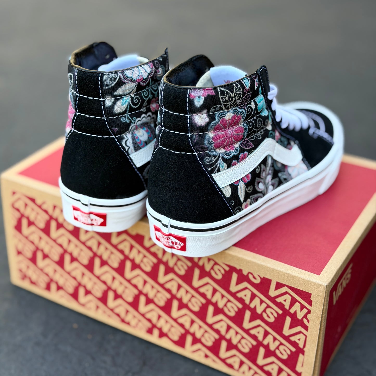 Embroidery Inspired Black Vans Sk8 Hi Top Shoes - Custom Vans Shoes for Women and Men