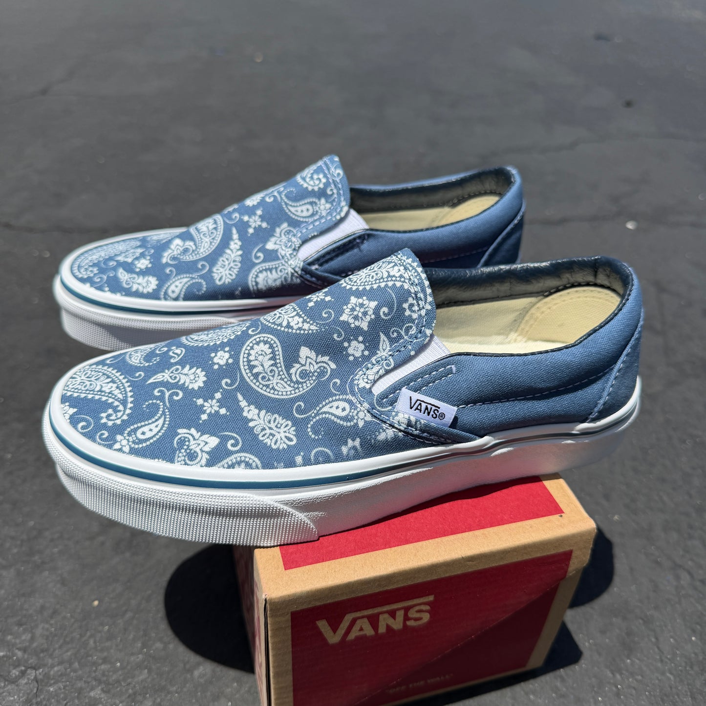 Paisley Vans Shoes - Custom Bandana Theme Navy Slip On Vans Shoes