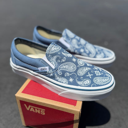 Paisley Vans Shoes - Custom Bandana Theme Navy Slip On Vans Shoes
