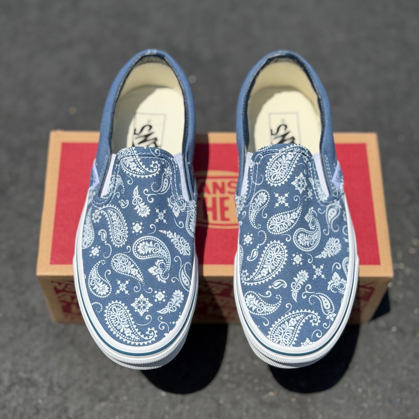 Paisley Vans Shoes - Custom Bandana Theme Navy Slip On Vans Shoes