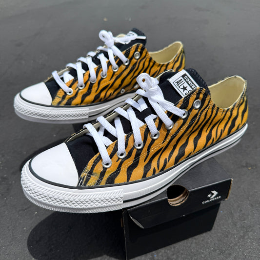 royal bengal tiger stripes animal print converse Chuck Taylor low top shoes custom sneakers for women and men