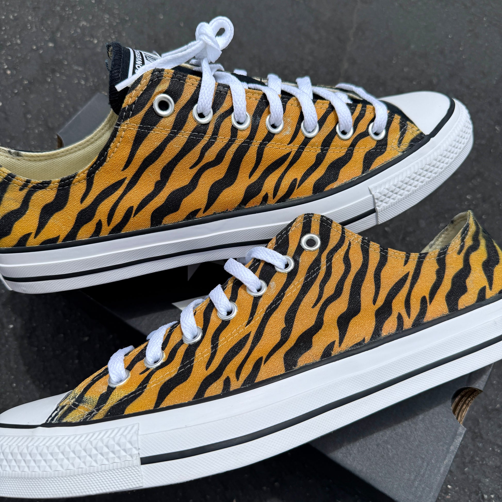 royal bengal tiger stripes animal print converse Chuck Taylor low top shoes custom sneakers for women and men