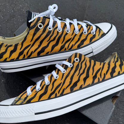 royal bengal tiger stripes animal print converse Chuck Taylor low top shoes custom sneakers for women and men